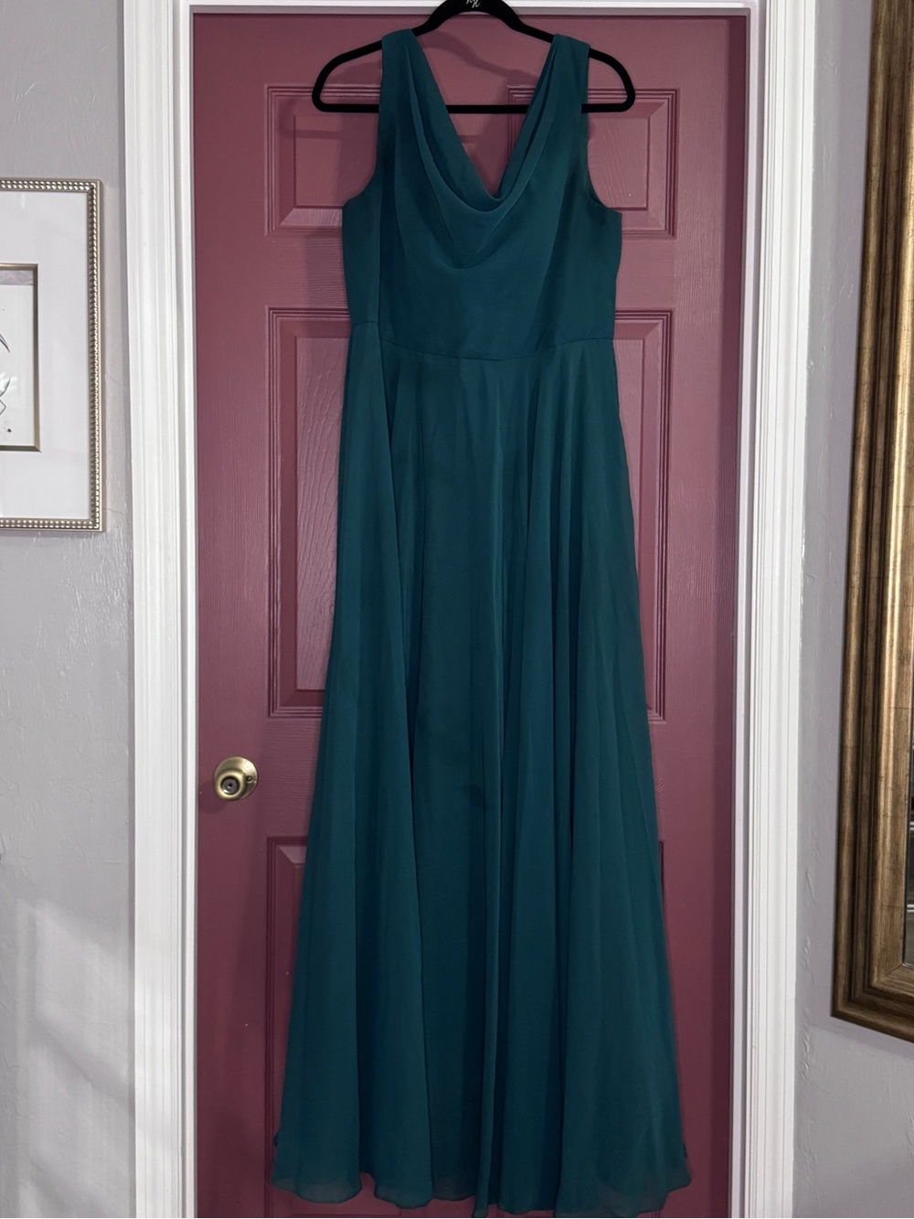 Sleeveless Teal Cowl Neck Prom Gown